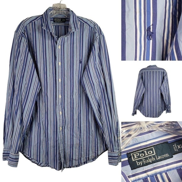 Polo Ralph Lauren Oxford Men's XL Blue Stripe Long Sleeve Button Down Shirt - Picture 1 of 5